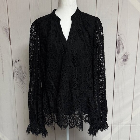 Lilly Pulitzer Jacelynne Lace Top Women’s M Black Long Sleeve Blouse - Picture 1 of 11
